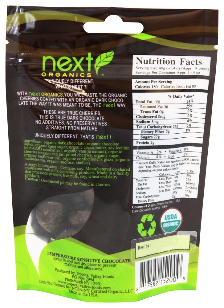 Cerejas Chocolate Amargo - 4 oz. Next Organics - Imagem 2
