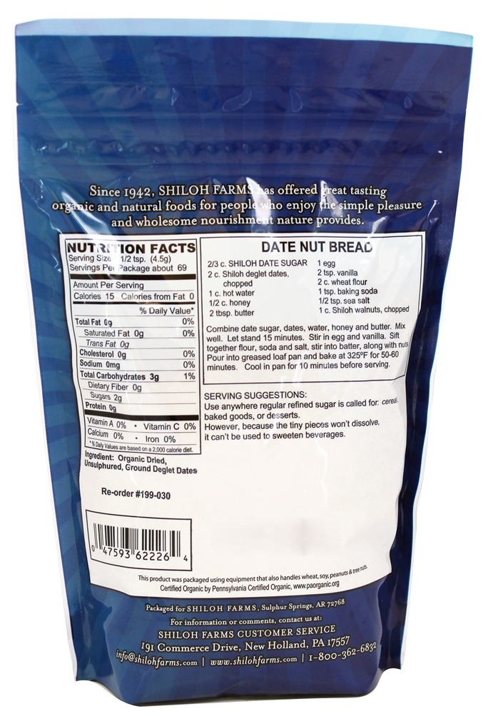 Açúcar De Data Orgânica - 11 oz. Shiloh Farms - Imagem 2