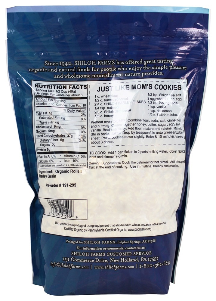 Flocos de cevada orgânicos - 16 oz. Shiloh Farms - Imagem 2