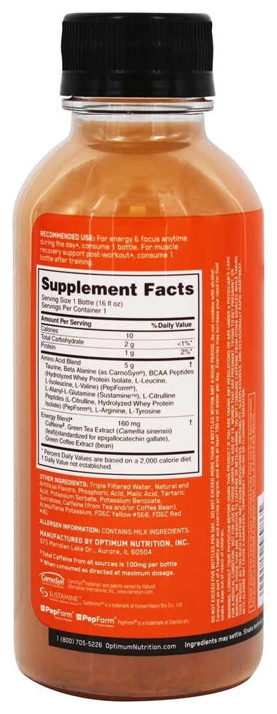 AmiN.O Essencial. Explosão de energia RTD laranja - 16 fl. oz. Optimum Nutrition - Imagem 2