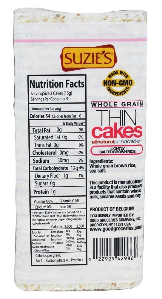 Bolos finos integrais Arroz integral levemente salgado - 4.9 oz. Suzie's - Imagem 3