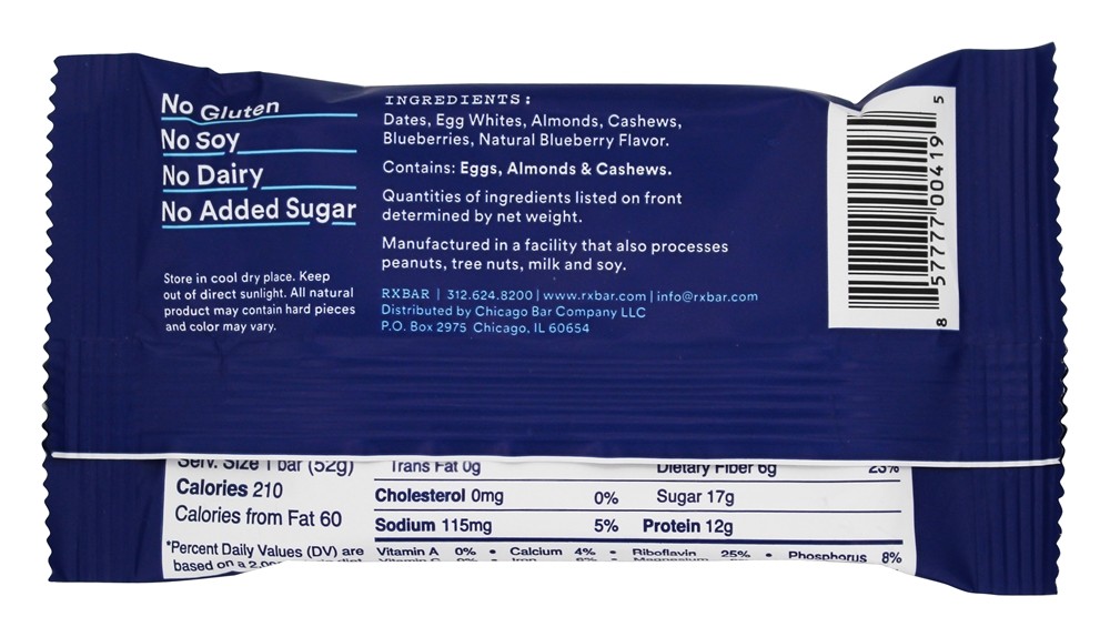 Barra de Proteína Sabor Blueberry - 1.83 oz. RXBAR - Imagem 3