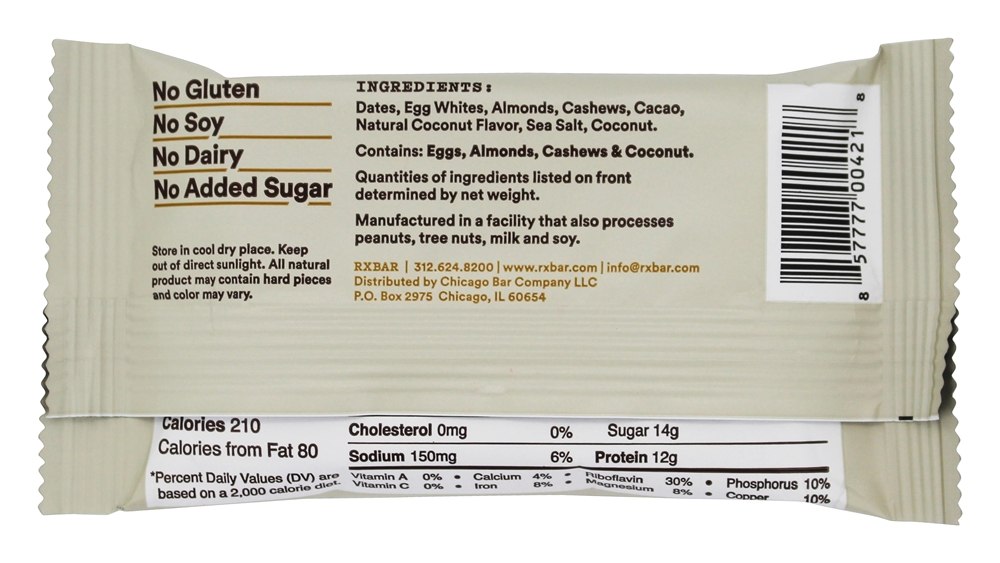 Chocolate De Coco De Proteína - 1.83 oz. RXBAR - Imagem 3