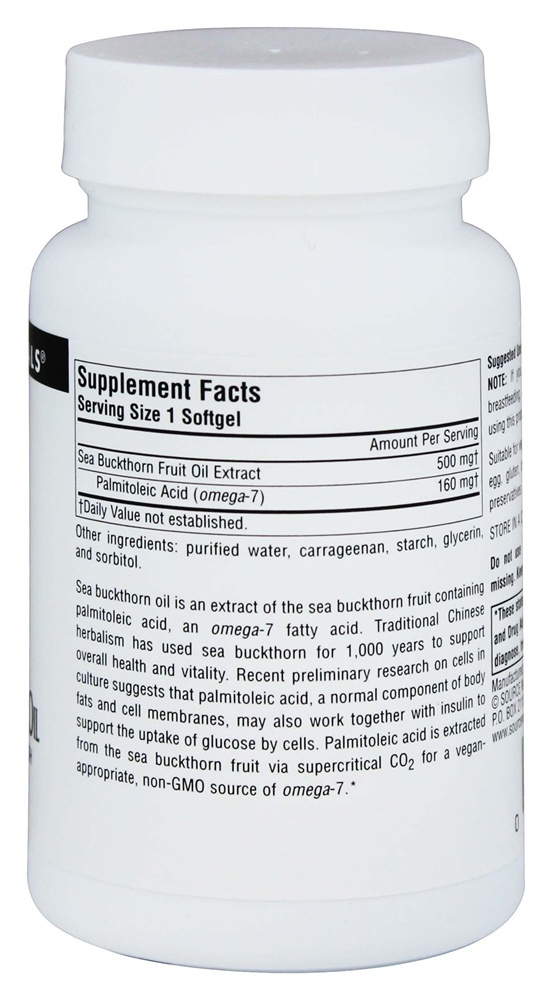 Omega - 7 Óleo de Frutos do Mar Buckthorn - 30 Cápsulas Vegetarianas Source Naturals - Imagem 2