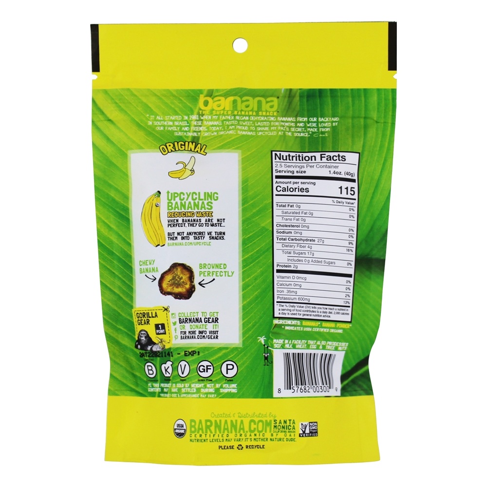 Mordidas Orgânicas de Banana Chewy Original - 3.5 oz. Barnana - Imagem 2