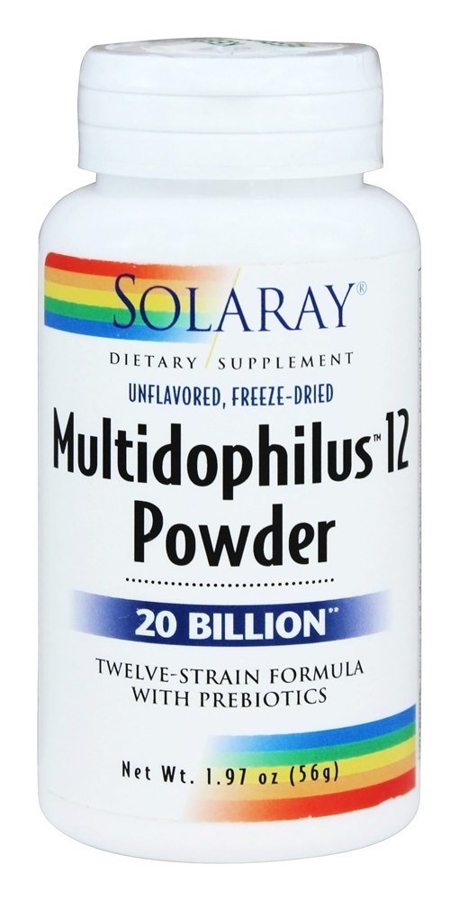 Multidophilus 12 Fórmula de Doze Cepas com Prebióticos em Pó 20 Bilhões de UFC - 1.97 oz. Solaray