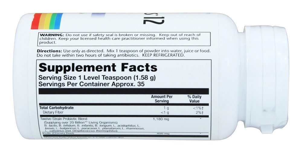 Multidophilus 12 Fórmula de Doze Cepas com Prebióticos em Pó 20 Bilhões de UFC - 1.97 oz. Solaray - Imagem 2