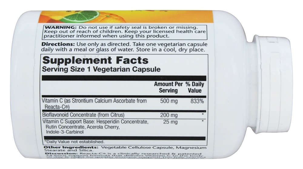 Reacta C com Bioflavonóides 500 mg. - Cápsulas vegetarianas 180 Solaray - Imagem 2