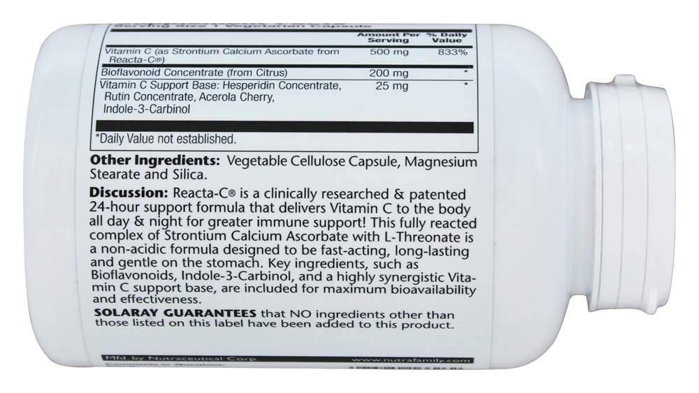Reacta C com Bioflavonóides 500 mg. - Cápsulas vegetarianas 180 Solaray - Imagem 3