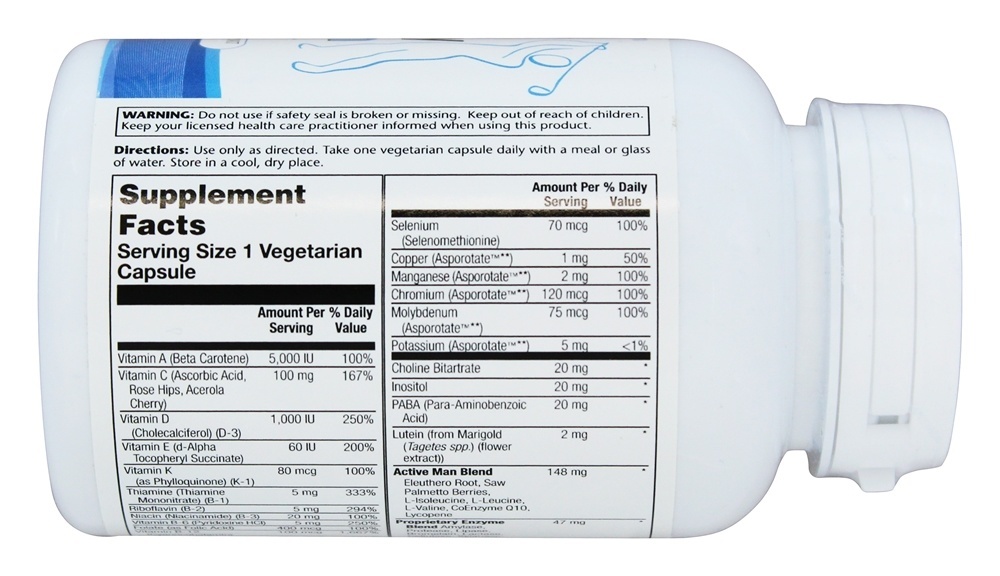 Uma vez que o homem ativo diário Multi-Vita-Min - Cápsulas vegetarianas 90 Solaray - Imagem 2
