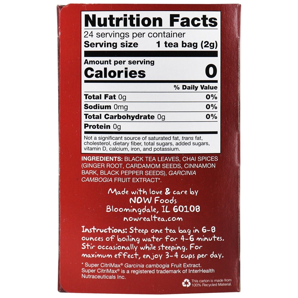 AGORA Chá Real Delgado Chai Tea - 24 Saquinhos de Chá NOW Foods - Imagem 2