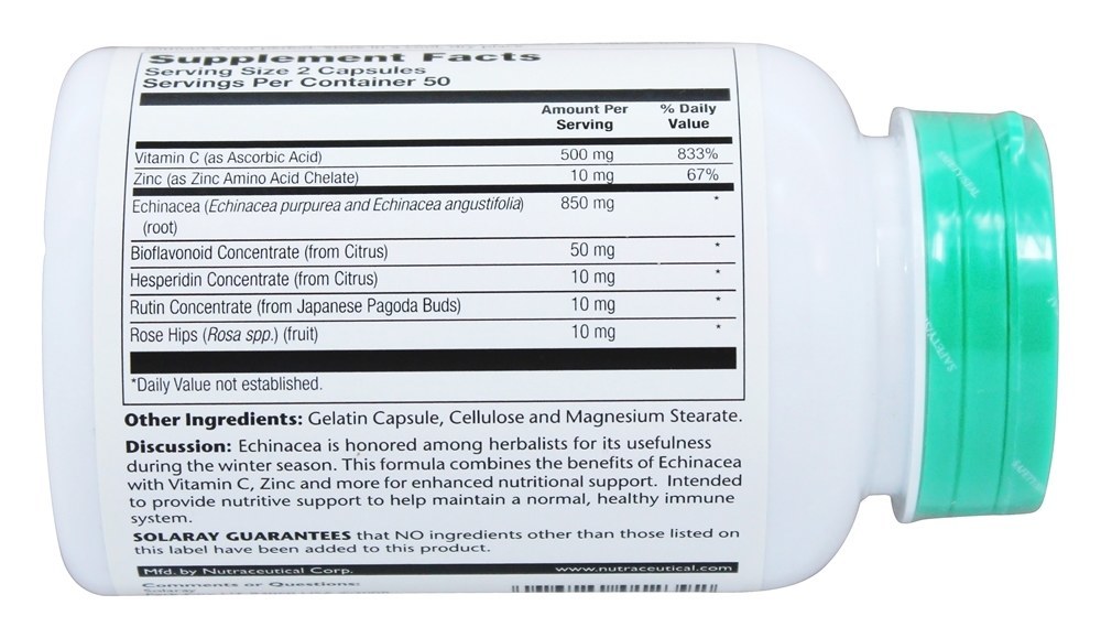Raiz de Echinacea com Vitamina C e Zinco - Cápsulas 100 Solaray - Imagem 3