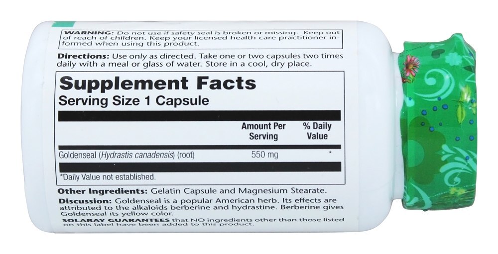 Raiz Goldenseal 550 mg. - Cápsulas 100 Solaray - Imagem 2