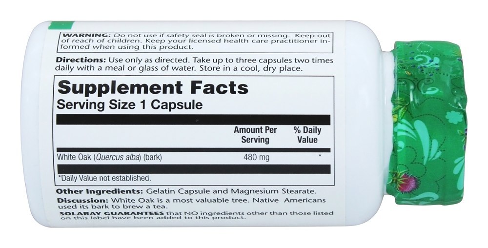 Casca de Carvalho Branco 480 mg. - Cápsulas 100 Solaray - Imagem 2