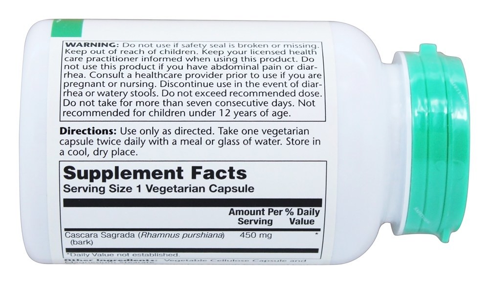 Cascara Sagrada 450 mg. - Cápsulas vegetarianas 180 Solaray - Imagem 2
