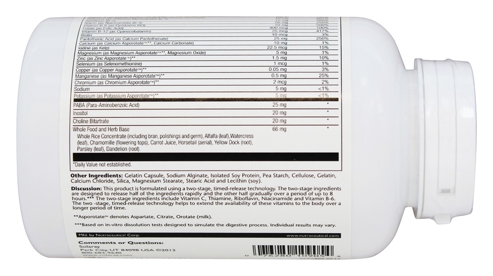 Uma vez por dia alta energia Multi-Vita-Min Iron-Free - Cápsulas 120 Solaray - Imagem 3