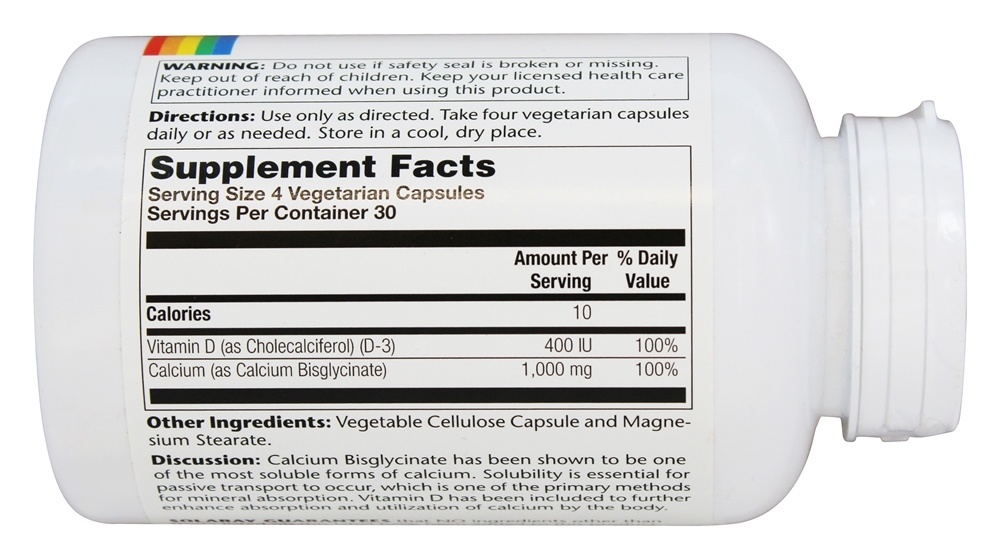 Bisglicinato de Cálcio com Vitamina D3 - Cápsulas 120 Solaray - Imagem 2