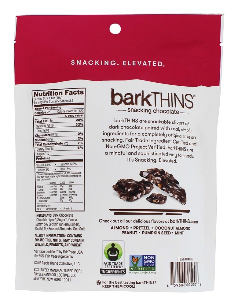 Snacking Chocolates Amêndoa de Chocolate Negro com Sal do Mar - 4.7 oz. barkTHINS - Imagem 2