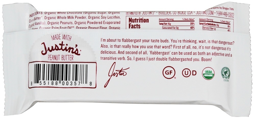 Manteiga De Amendoim Copos De Chocolate Branco - 1.4 oz. Justin's Nut Butter - Imagem 3
