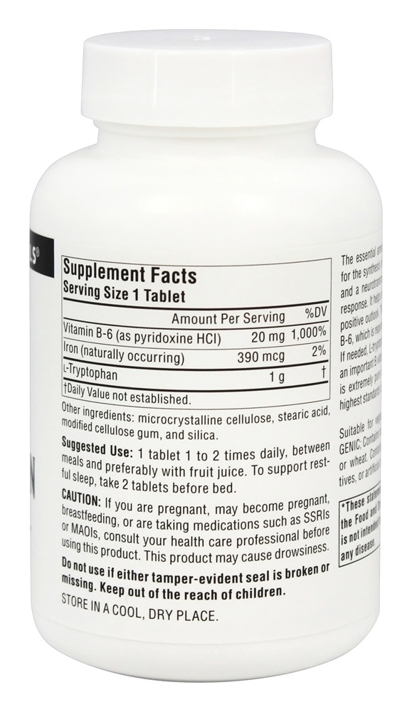 L-Triptofano Com Vitamina B6 1000 mg. - 60 Tablets Source Naturals - Imagem 2