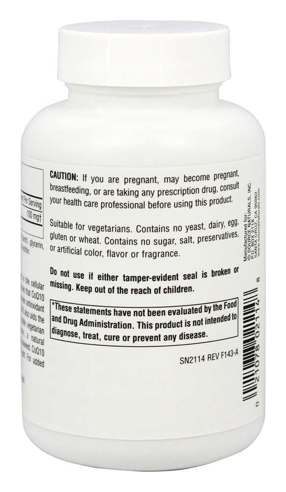 Coenzima Q10 100 mg. - 120 Cápsulas Vegetarianas Source Naturals - Imagem 3