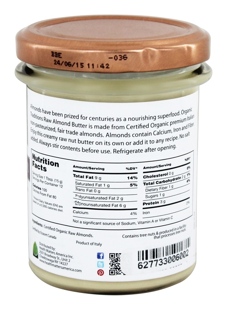 Manteiga De Amêndoa Crua - 6.3 oz. Organic Traditions - Imagem 2