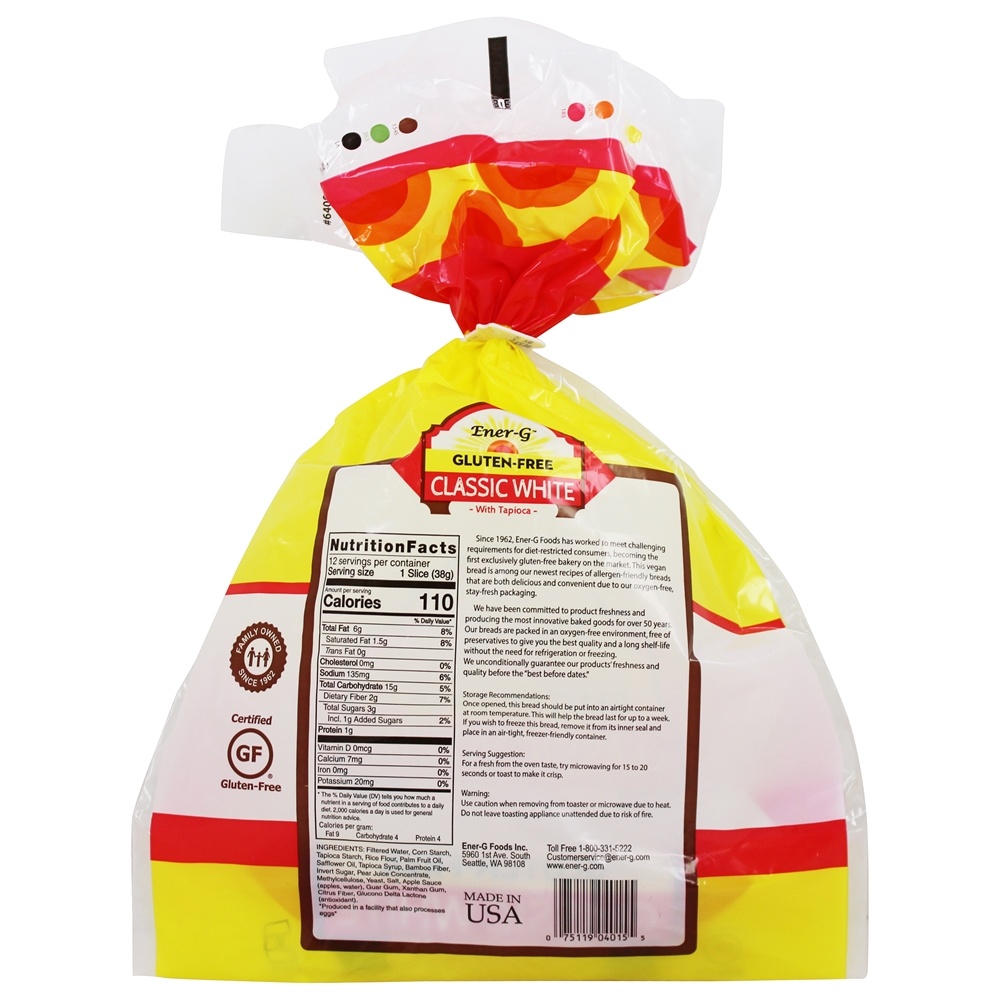 Pão branco clássico sem glúten com tapioca - 16 oz. Ener-G - Imagem 2