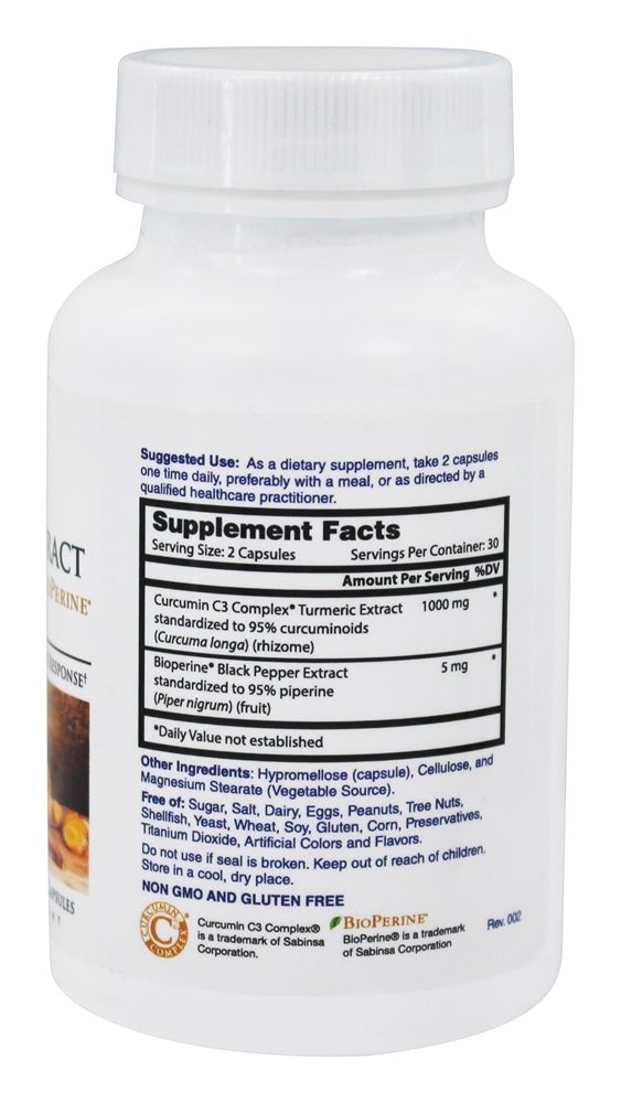 Extrato de cúrcuma Curcumina C3 com BioPerine 1000 mg. - Cápsulas 60 Nature's Lab - Imagem 2