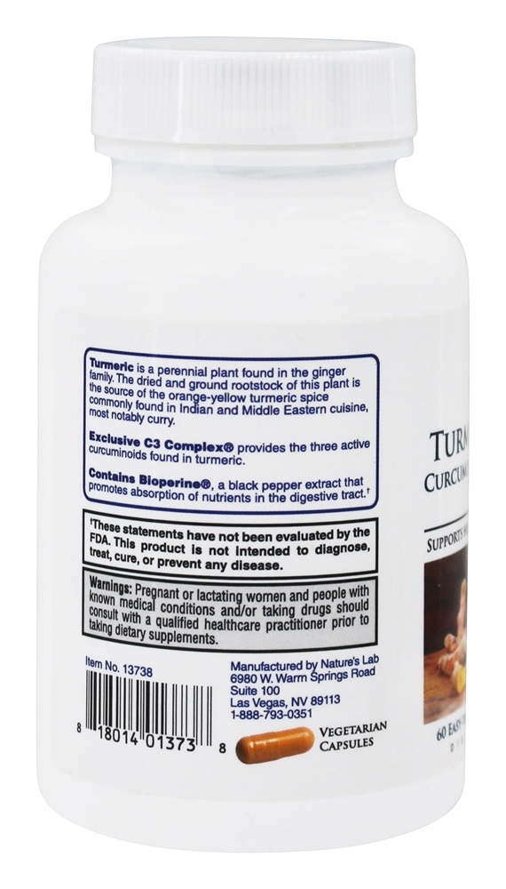 Extrato de cúrcuma Curcumina C3 com BioPerine 1000 mg. - Cápsulas 60 Nature's Lab - Imagem 3