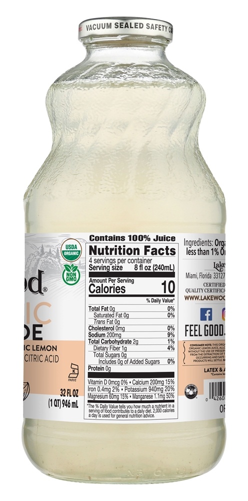 Orgânicas Pure suco de aloe Folha Inner com limão Orgânica - 32 fl. oz. Lakewood - Imagem 2