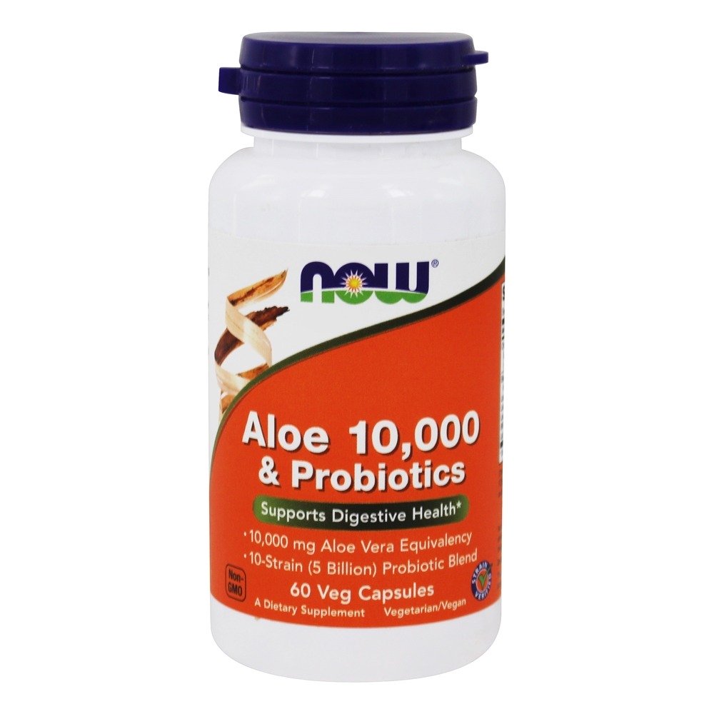 Aloe 10,000 e probióticos 5 Bilhões de UFC - Cápsulas vegetarianas 60 NOW Foods