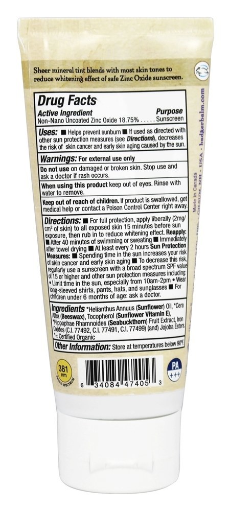 Creme de filtro solar de óxido de zinco colorido sem manchas 30 SPF - 2.9 fl. oz. Badger - Imagem 2
