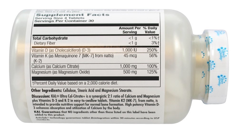 Ultra Cal-Citrate + - 120 Tablets Kal - Imagem 3