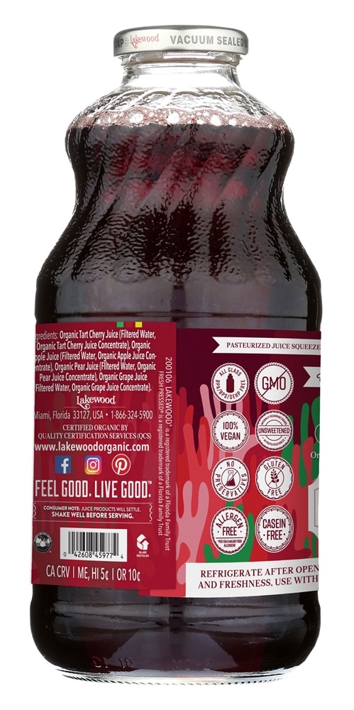 Mistura de suco de frutas orgânicas Tart Cherry - 32 fl. oz. Lakewood - Imagem 3