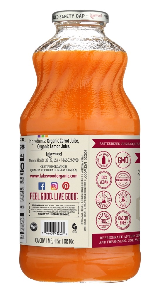 Organic Pure Cenoura de suco com suco de limão orgânico - 32 fl. oz. Lakewood - Imagem 4