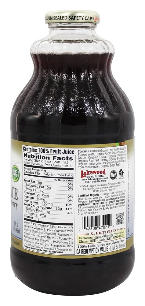 Pure Mistura de suco de frutas Romã com Mirtilo - 32 fl. oz. Lakewood - Imagem 2