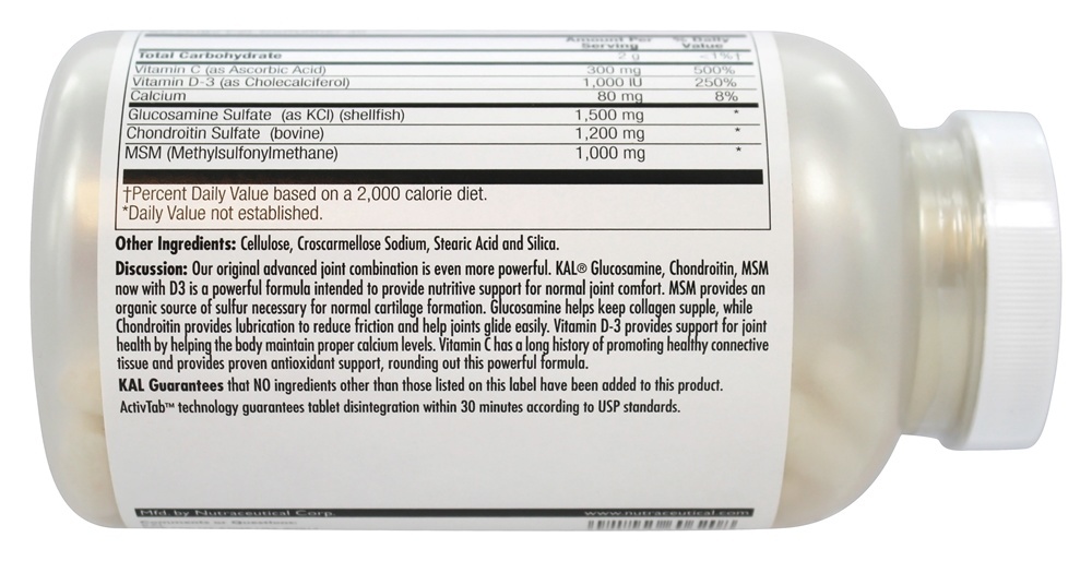 Glucosamina Condroitina MSM D3 - 120 Tablets Kal - Imagem 3