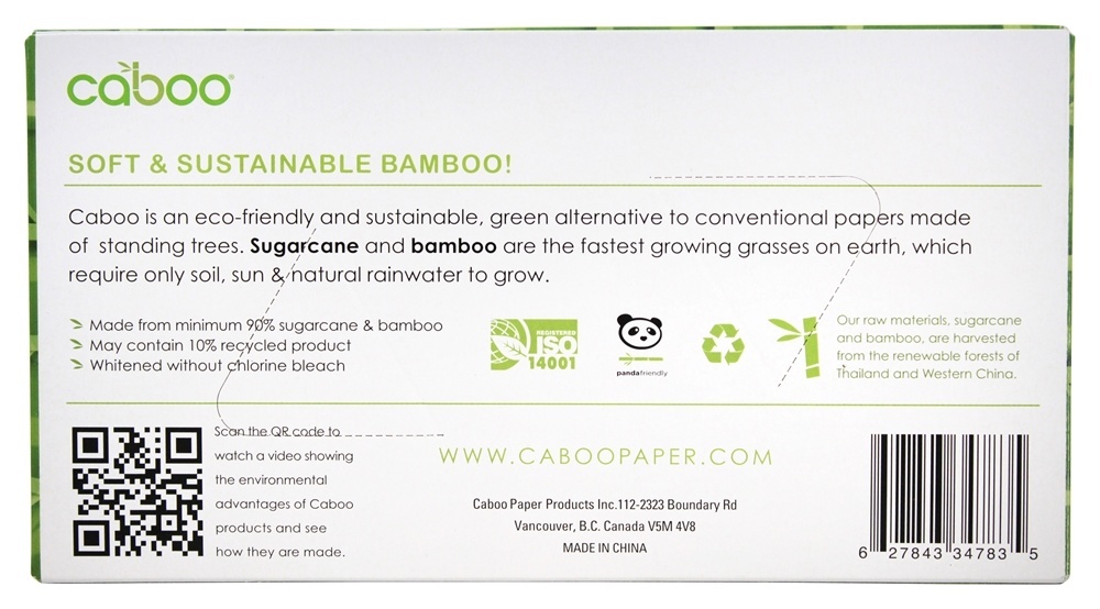 Bamboo e Sugarcane 2-Ply Facial Tissue - 184 Tecido (s) Caboo - Imagem 2
