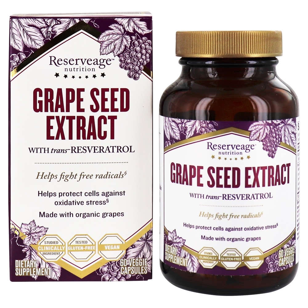 Extrato de Semente de Uva com Resveratrol 325 mg. - Cápsulas vegetarianas 60 Reserveage Nutrition
