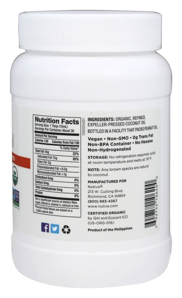 Óleo De Coco Refinado Orgânico - 15 fl. oz. Nutiva - Imagem 2