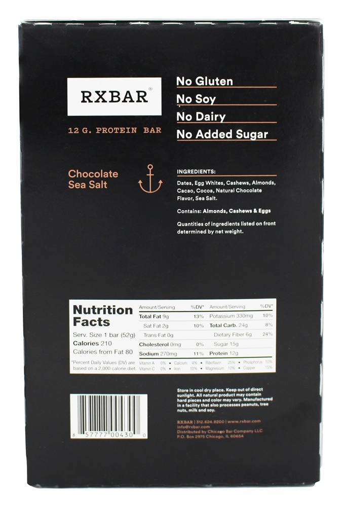 Barra de Proteínas Sabor Chocolate Com Sal Marinho - 12 Barras RXBAR - Imagem 2