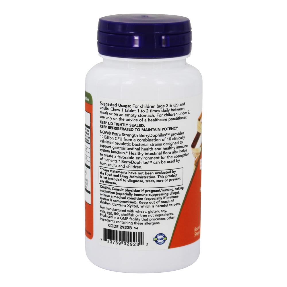 Força Extra BerryDophilus 10 Bilhão - 50 comprimidos mastigáveis NOW Foods - Imagem 3
