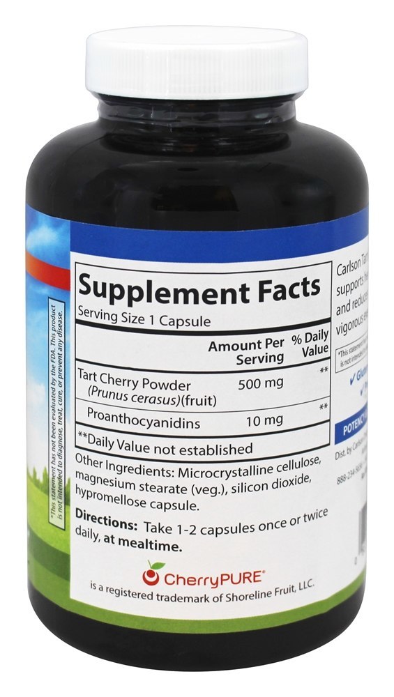 Tart Cherry com CherryPURE 500 mg. - Cápsulas vegetarianas 180 Carlson Labs - Imagem 2
