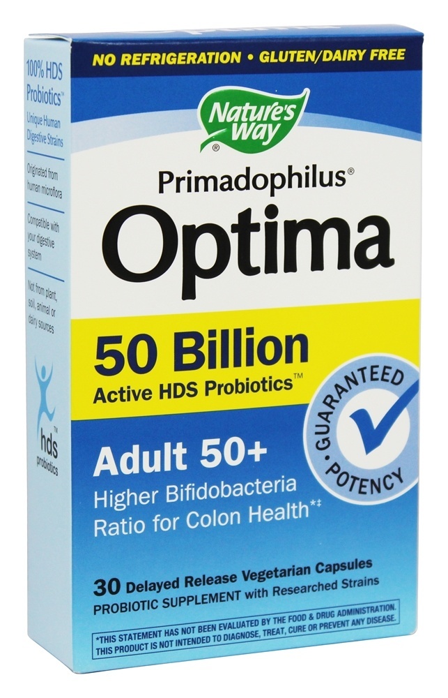 Primadophilu Optima Adulto 50+ Ativo HD Probiotic Completar 50 Bilhões de UFC - Cápsulas vegetarianas 30 Nature's Way