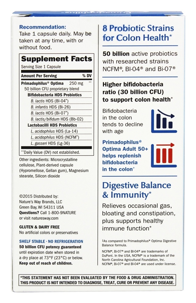 Primadophilu Optima Adulto 50+ Ativo HD Probiotic Completar 50 Bilhões de UFC - Cápsulas vegetarianas 30 Nature's Way - Imagem 2