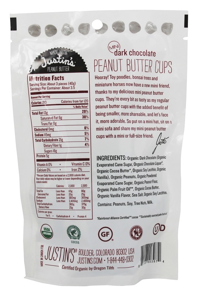 Manteiga De Amendoim Copos De Chocolate Escuro - 4.7 oz. Justin's Nut Butter - Imagem 2