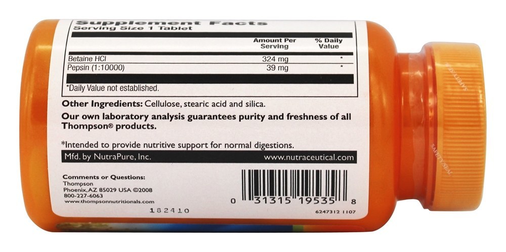 Betaína HCl com Pepsina - 90 Tablets Thompson - Imagem 3