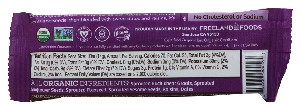 Crunch de uvas com barra de germinação orgânica - 0.5 oz. Go Raw - Imagem 2