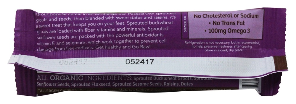Crunch de uvas com barra de germinação orgânica - 0.5 oz. Go Raw - Imagem 3