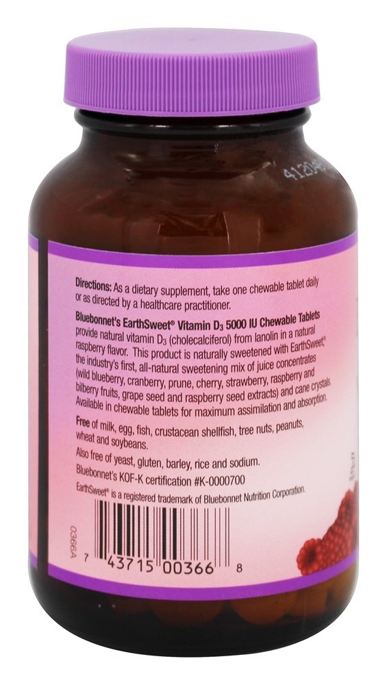 Earthsweet Chewabl Vitamina D3 5000 IU - 90 comprimidos mastigáveis Bluebonnet Nutrition - Imagem 3